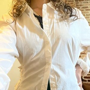 White button down with trendy side corset ties